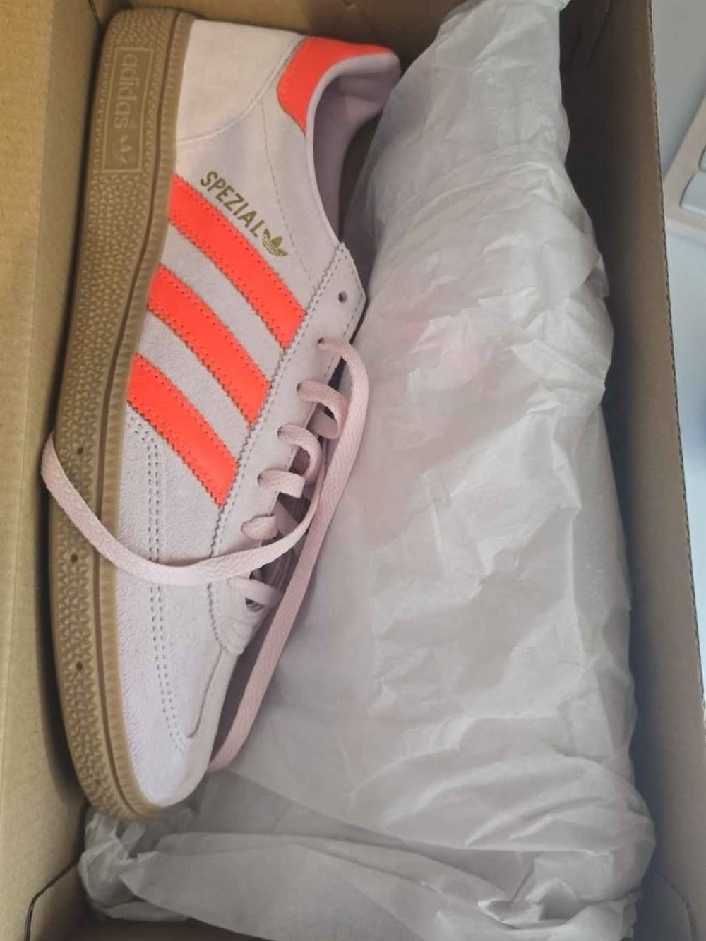 adidas Women's Gazelle Spezial Suede Sneaker - Pink with Orange Stripes - Picture 9 of 10